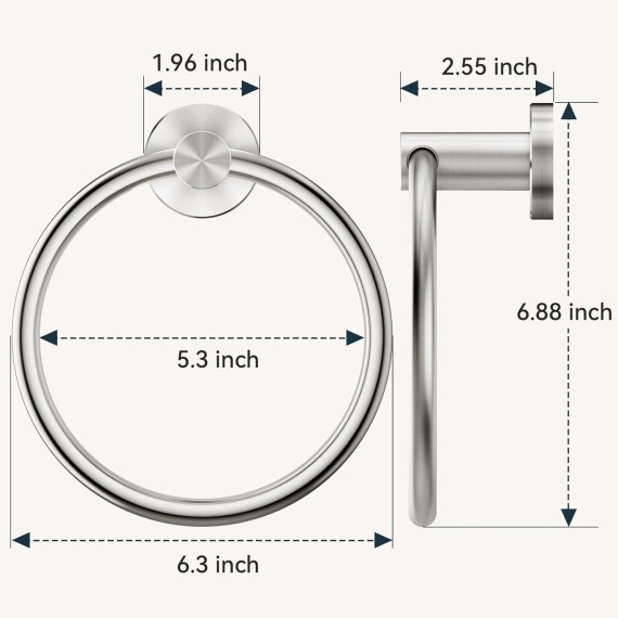 Brushed Nickel Towel Ring, SUS304 Stainless Steel Hand Towel Holder for Bathroom Wall Mounted, Modern Towel Hanger, Towel Rack Round, Ring Towel Holder Ideal for Bath, Kitchen, RV