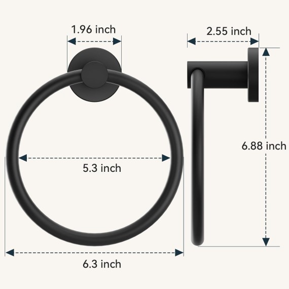 Matte Black Towel Ring, SUS304 Stainless Steel Hand Towel Holder for Bathroom Wall Mounted, Modern Towel Hanger, Towel Rack Round, Ring Towel Holder Ideal for Bath, Kitchen, RV