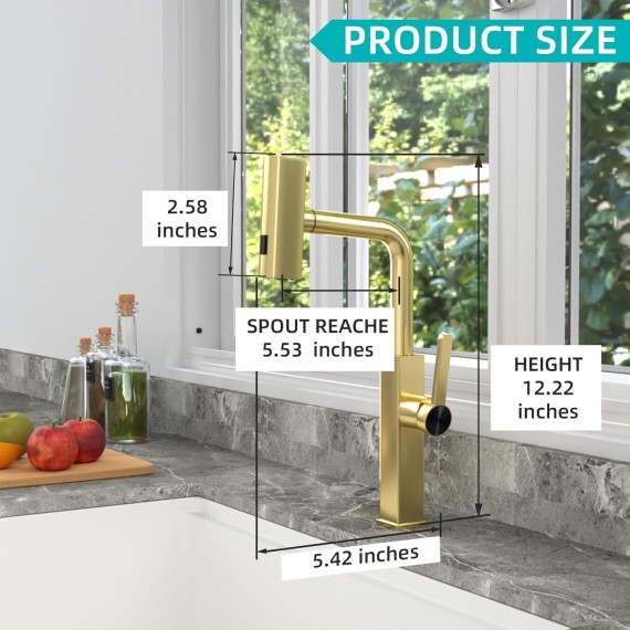 Waterfall Kitchen Faucet,Gold Kitchen Faucet with Pull Down Sprayer,Faucets for Kitchen Sink,Single Handle Kitchen Faucet Stainless Steel,Pull Out Sprayer Kitchen Faucets