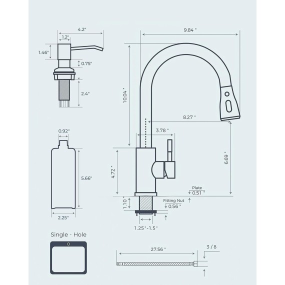 Kitchen Faucet with Soap Dispenser, Brushed Nickel Kitchen Sink Faucet with Pull Down Sprayer, Modern Stainless Steel Kitchen Faucets, Single Handle Sink Faucet for Sink, RV, Laundry, Bar