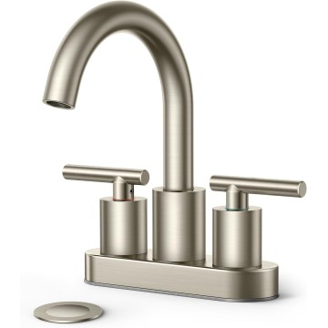 Brushed Nickel Bathroom Faucet 2 Handle, 4 Inch Centerset Bathroom Faucet 2 Hole with Pop-up Dain Stopper and CUPC Supply Line, 4" Centerset Bathroom Sink Faucet Brushed Nickel