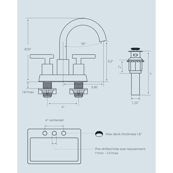 Brushed Nickel Bathroom Faucet 2 Handle, 4 Inch Centerset Bathroom Faucet 2 Hole with Pop-up Dain Stopper and CUPC Supply Line, 4" Centerset Bathroom Sink Faucet Brushed Nickel