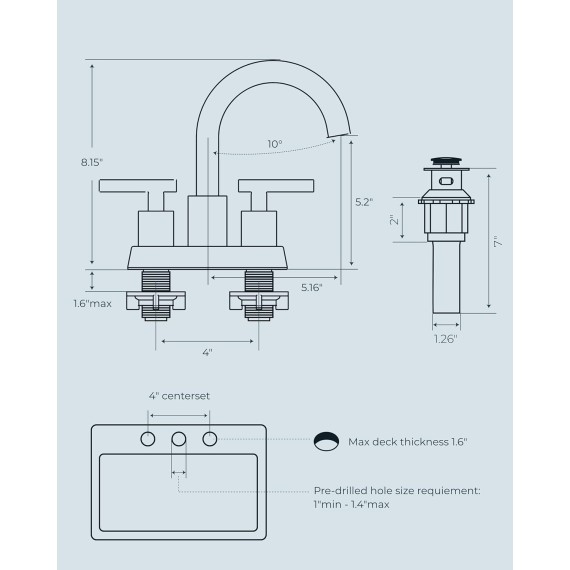 4 Inch Centerset Bathroom Faucet Black, Two Handle Bathroom Sink Faucet with Pop Up Dain Assembly and Supply Lines, Matte Black Faucet for Bathroom Sink 2 Hole, Black Bathroom Vanity Faucet 4"