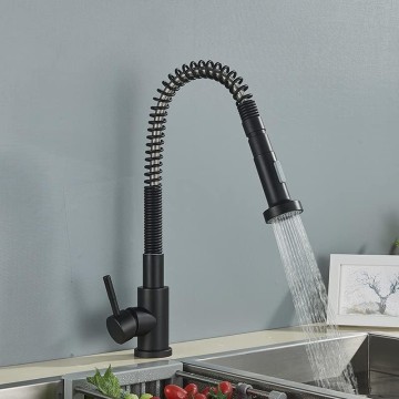 Touch On Faucets , Kitchen Sink Faucet for Bar Farmhouse Commercial, Matte Black Kitchen Sink Faucet, One Handle Two Function Spray Kitchen Faucet, Spring Brushed Nickle Tap ( Color : Matte Black )