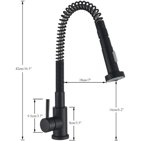 Touch On Faucets , Kitchen Sink Faucet for Bar Farmhouse Commercial, Matte Black Kitchen Sink Faucet, One Handle Two Function Spray Kitchen Faucet, Spring Brushed Nickle Tap ( Color : Matte Black )