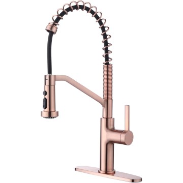 Commercial Kitchen Faucets with Pull Down Sprayer,Stainless Steel Spring Sink Faucets,Single Handle Faucets for RV Bar Camper Laundry Utility,Brushed Gold Rose Faucet