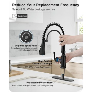 3-Function Kitchen Faucets with Pull Down Sprayer, 1 Hole or 3 Hole Kitchen Faucet Black, 1 Handle Kitchen Sink Faucets, 360 Degree Swivel Stainless Steel Faucet for Kitchen Sink with Deck Plate