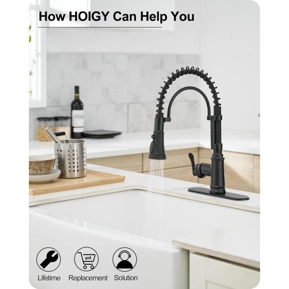 3-Function Kitchen Faucets with Pull Down Sprayer, 1 Hole or 3 Hole Kitchen Faucet Black, 1 Handle Kitchen Sink Faucets, 360 Degree Swivel Stainless Steel Faucet for Kitchen Sink with Deck Plate