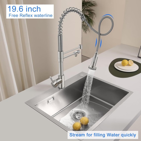 3 in 1 Kitchen Faucet with Drinking Water Faucet, Pull Down Spring Single Handle 3 Way Kitchen Faucet Chrome, Water Filter Faucet for Kitchen Sink Bar (without Water Filtration Device)