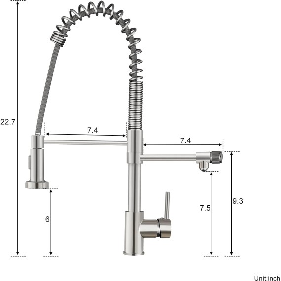 3 in 1 Kitchen Faucet with Drinking Water Faucet, Pull Down Spring Single Handle 3 Way Kitchen Faucet Chrome, Water Filter Faucet for Kitchen Sink Bar (without Water Filtration Device)