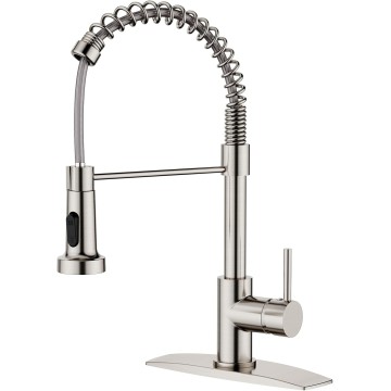 Kitchen Faucet, Brushed Nickel Commercial Kitchen Faucet with Pull Down Sprayer, Stainless Steel Kitchen Sink Faucets for 1 or 3 Hole, Single Handle Faucet for Sink Farmhouse Rv Laundry Room