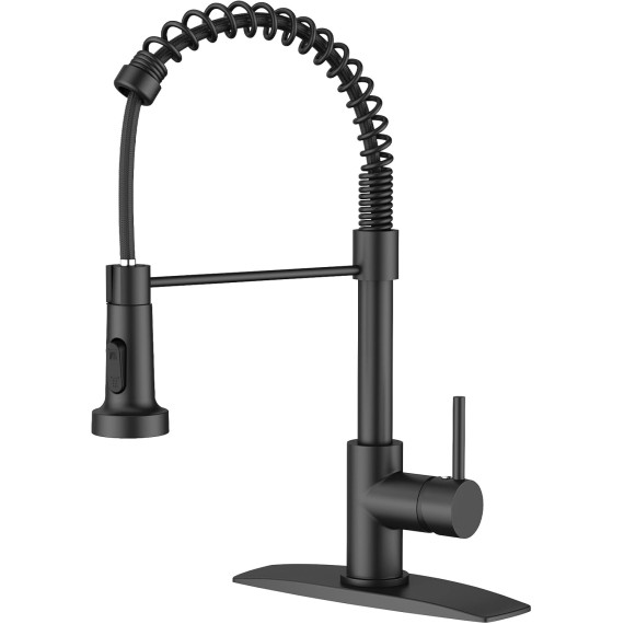 Black Kitchen Faucet, Commercial Kitchen Faucet with Pull Down Sprayer, Stainless Steel Kitchen Sink Faucets for 1 or 3 Hole, Single Handle Spring Faucet for Sink Farmhouse Rv Laundry Room