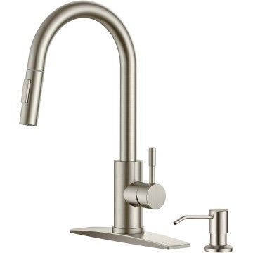 Kitchen Faucet with Soap Dispenser, Kitchen Faucet with Pull Down Sprayer Brushed Nickel, Stainless Steel Modern Kitchen Sink Faucets High Arc with Sing Handle and Deck for 1 or 3 Hole Install