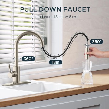 Kitchen Faucet with Soap Dispenser, Kitchen Faucet with Pull Down Sprayer Brushed Nickel, Stainless Steel Modern Kitchen Sink Faucets High Arc with Sing Handle and Deck for 1 or 3 Hole Install