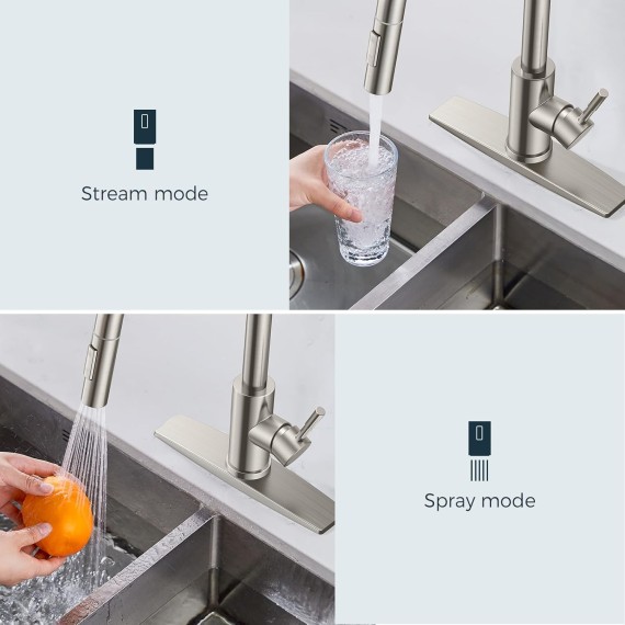 Kitchen Faucet with Soap Dispenser, Kitchen Faucet with Pull Down Sprayer Brushed Nickel, Stainless Steel Modern Kitchen Sink Faucets High Arc with Sing Handle and Deck for 1 or 3 Hole Install