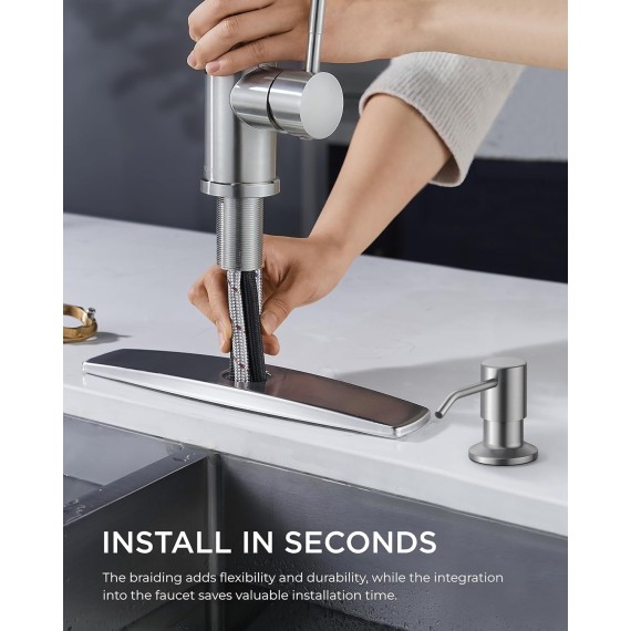 Kitchen Faucet with Soap Dispenser, Kitchen Faucet with Pull Down Sprayer Brushed Nickel, Stainless Steel Modern Kitchen Sink Faucets High Arc with Sing Handle and Deck for 1 or 3 Hole Install