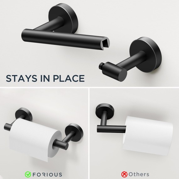 Matte Black Toilet Paper Holder Wall Mount, Sus304 Stainless Steel Towel Ring, Double Post Pivoting Toilet Paper Holder and Hand Towel Holder Set for Bathroom, RV, Bathroom Hardware Set Black