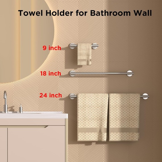 Towel Bar 10 Inch Center to Center, Brushed Nickel Bathroom Towel Rack 304 Stainless Steel, Wall Mounted Towel Holder for Bathroom, Includes Wall Mounting Hardware, Suitable for Bathroom, RV