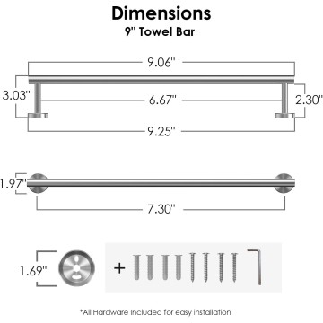 Towel Bar 7.3 Inch Center to Center, Brushed Nickel Bathroom Towel Rack 304 Stainless Steel, Wall Mounted Towel Holder for Bathroom, Includes Wall Mounting Hardware, Suitable for Bathroom, RV