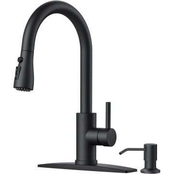 Black Kitchen Faucets with Soap Dispenser, Kitchen Faucet with Pull Down Sprayer, Commercial Stainless Steel Kitchen Sink Faucet, High Arc Single Hole Faucets for Kitchen Sink RV Bar Farmhouse