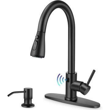 Touchless Kitchen Sink Faucet with Pull Down Sprayer, Herogo Matte Black Stainless Steel Motion Sensor Faucet with Soap Dispenser, Single Handle Smart Activated Kitchen Faucet for Farmhouse RV Sink