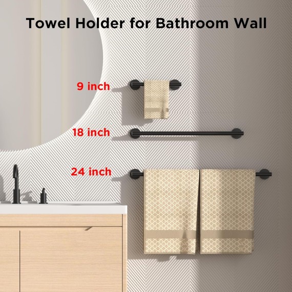 Towel Bar 24 Inch Center to Center, Matte Black Bathroom Towel Rack 304 Stainless Steel, Wall Mounted Towel Holder for Bathroom, Includes Wall Mounting Hardware, Suitable for Bathroom, RV