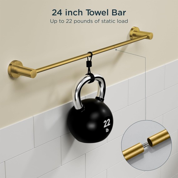 8 Pieces Bathroom Hardware Set, Dark Gold Bathroom Accessories Set, SUS304 Thicken Stainless Steel 24 Inch Towel Bar Set, Modern Towel Holder Set, Towel Racks for Bathroom Wall Mounted