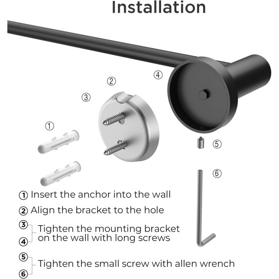 2 Pack 18 Inch Towel Bar Matte Black, 304 Stainless Steel Towel Rack Wall Mounted, Rustproof Bathroom Towel Holder Suitable for Bath, Kitchen, Total Length Total Length 19.09"