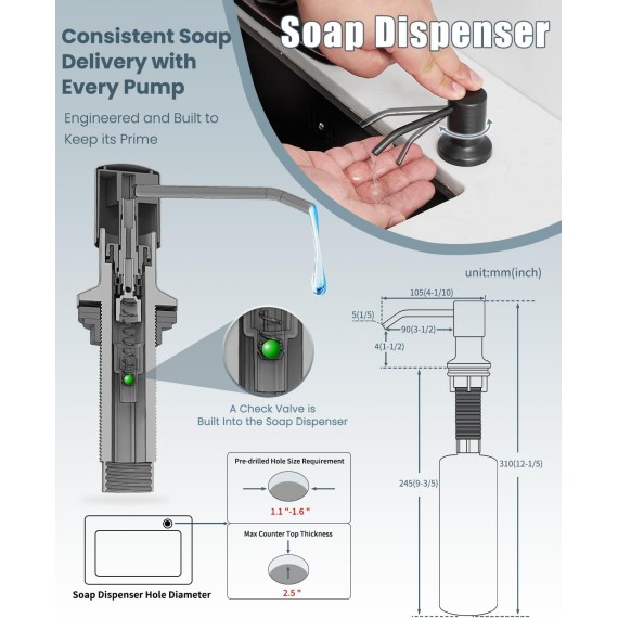 Kitchen Faucet,Oil Rubbed Bronze Kitchen Faucet with Soap Dispenser,Black Kitchen Faucets with Pull Down Sprayer,Kitchen Sink Faucet with Dual Function Spray Head for 1-4 Holes Kitchen Sink