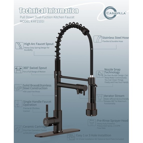 Kitchen Faucet,Oil Rubbed Bronze Kitchen Faucet with Soap Dispenser,Black Kitchen Faucets with Pull Down Sprayer,Kitchen Sink Faucet with Dual Function Spray Head for 1-4 Holes Kitchen Sink