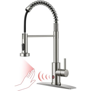 Touchless Kitchen Faucet, Brushed Nickel Kitchen Sink Faucet with Pull Down Sprayer, Smart Motion Sensor Commercial Kitchen Faucet, Contemporary Hands-Free Sink Faucet for Laundry Utility Room