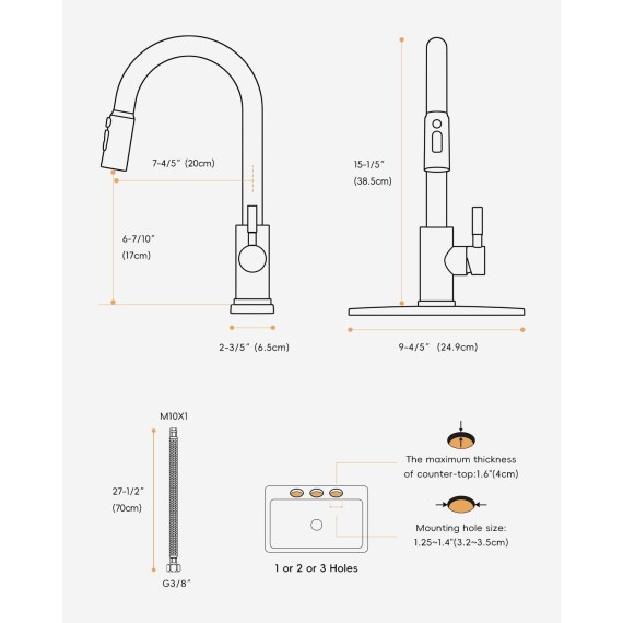 Brushed Nickel Kitchen Faucet with Pull Down Sprayer, 3 Modes High Arc Single Handle Kitchen Sink Faucet, Stainless Steel 1 or 3 Holes Kitchen Faucet with Sprayer for Farmhouse Laundry