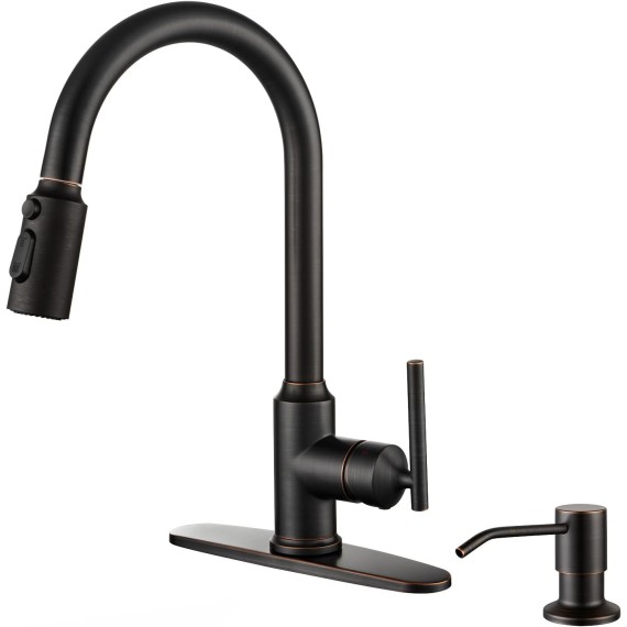 Kitchen Faucets with Pull Down Sprayer, Oil Rubbed Bronze Kitchen Faucet, 304 Stainless Steel High Arc Single Handle Pull Down Kitchen Faucet for Kitchen Sink Faucet with Soap Dispenser