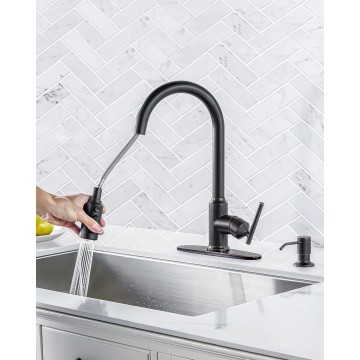 Kitchen Faucets with Pull Down Sprayer, Oil Rubbed Bronze Kitchen Faucet, 304 Stainless Steel High Arc Single Handle Pull Down Kitchen Faucet for Kitchen Sink Faucet with Soap Dispenser