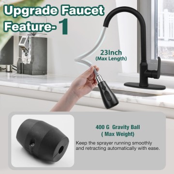 Kitchen Faucets with Pull Down Sprayer, Matte Black, Stainless Steel Kitchen Sink Faucet with High Arc Sprayer, Single Handle Commercial Kitchen Faucet for RV, Bar, Laundry