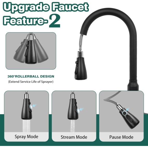 Kitchen Faucets with Pull Down Sprayer, Matte Black, Stainless Steel Kitchen Sink Faucet with High Arc Sprayer, Single Handle Commercial Kitchen Faucet for RV, Bar, Laundry