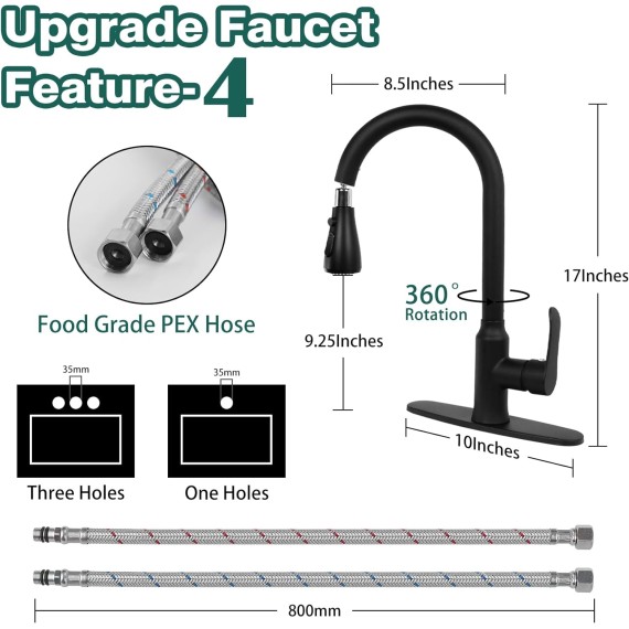 Kitchen Faucets with Pull Down Sprayer, Matte Black, Stainless Steel Kitchen Sink Faucet with High Arc Sprayer, Single Handle Commercial Kitchen Faucet for RV, Bar, Laundry