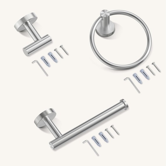 4 Piece Toilet Paper Holder Set Brushed Nickel, SUS304 Stainless Steel Bathroom Towel Holder, Wall Mounted Bathroom Hardware Set with Hand Towel Ring and TP Holder and Towel Hooks