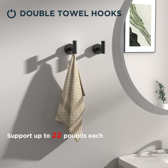 4 Piece Toilet Paper Holder Set Matte Black, SUS304 Stainless Steel Bathroom Towel Holder, Wall Mounted Bathroom Hardware Set with Hand Towel Ring and TP Holder and Towel Hooks