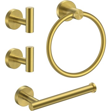 4 Piece Dark Gold Bathroom Accessories Set, SUS304 Stainless Steel Bathroom Toilet Paper Holder Set, Wall Mounted Bathroom Hardware Set with Hand Towel Ring and TP Holder and Towel hooks