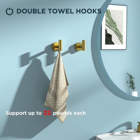 4 Piece Dark Gold Bathroom Accessories Set, SUS304 Stainless Steel Bathroom Toilet Paper Holder Set, Wall Mounted Bathroom Hardware Set with Hand Towel Ring and TP Holder and Towel hooks