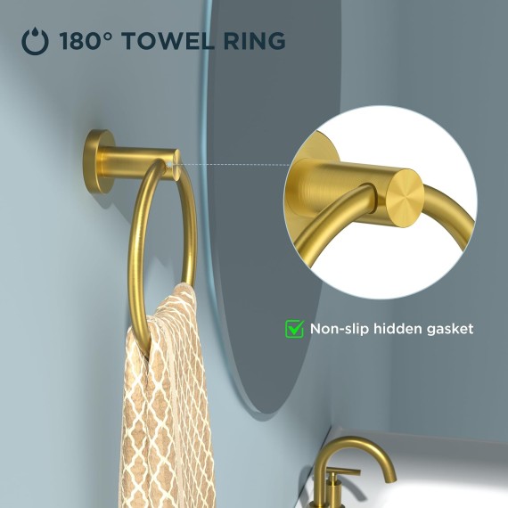 4 Piece Dark Gold Bathroom Accessories Set, SUS304 Stainless Steel Bathroom Toilet Paper Holder Set, Wall Mounted Bathroom Hardware Set with Hand Towel Ring and TP Holder and Towel hooks