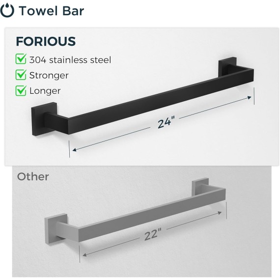 5 Pieces Towel Bar Set 24 inch Matte Black, SUS304 Stainless Steel Bathroom Towel Holder Set, Black Bathroom Accessories Set, Bathroom Hardware Set Wall Mounted Towel Rack for Bathroom