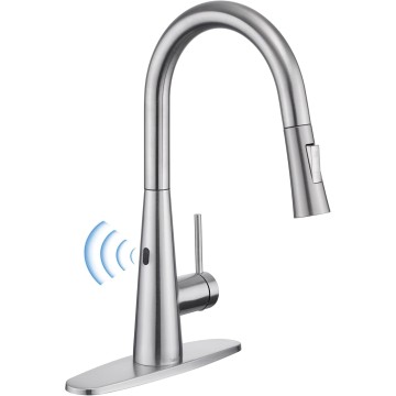 Tohlar Touchless Kitchen Sink Faucets with Pull Down Sprayer Brushed Nickel, Modern Side Sensor Faucet for Sink 3 Hole, Single Handle Stainless Steel Kitchen Faucet with Deck Plate