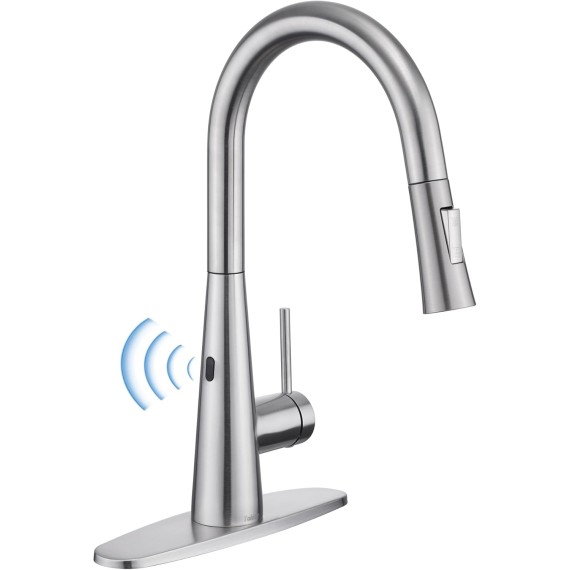 Tohlar Touchless Kitchen Sink Faucets with Pull Down Sprayer Brushed Nickel, Modern Side Sensor Faucet for Sink 3 Hole, Single Handle Stainless Steel Kitchen Faucet with Deck Plate