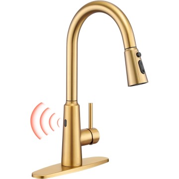 Tohlar Gold Touchless Kitchen Sink Faucet, Smart Bar Faucets with Pull Down Sprayer, 1 or 3 Hole Design Single Handle 304 Stainless Steel Motion Sensor Faucets for Kitchen Bar Sink RV