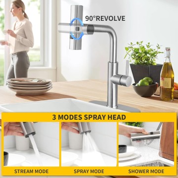 Kitchen Faucet with Pull Down Sprayer Brushed Nickel,Waterfall Single-Hole Handle Kitchen Sink Faucets Stainless Steel,Commercial Modern Touch on Faucets for Pull-Down Sprayer Kitchen Sinks