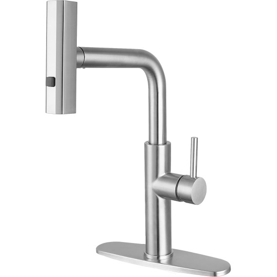 Kitchen Faucet with Pull Down Sprayer Brushed Nickel,Waterfall Single-Hole Handle Kitchen Sink Faucets Stainless Steel,Commercial Modern Touch on Faucets for Pull-Down Sprayer Kitchen Sinks