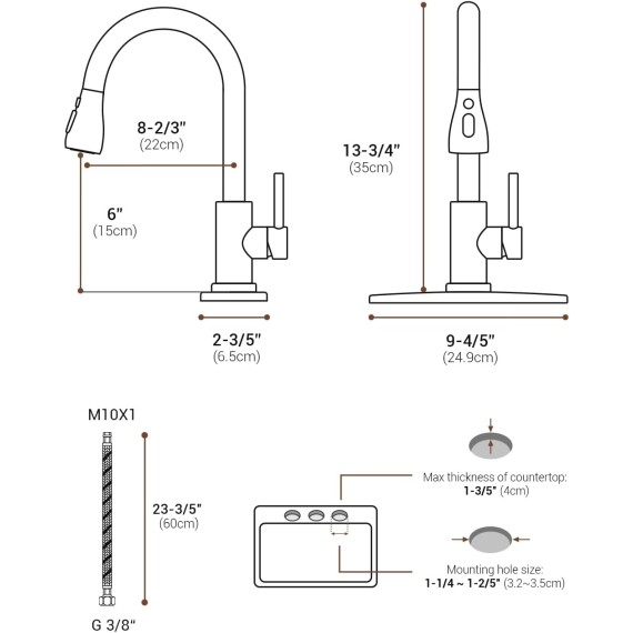 Oil Rubbed Bronze Kitchen Faucet, Stainless Steel Kitchen Faucet with Pull Down Sprayer 3 Modes, High Arc Kitchen Sink Faucet, Single Handle Faucet for Kitchen Sink with Deck Plate,1 or 3 Hole