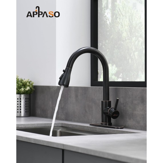 Oil Rubbed Bronze Kitchen Faucet, Stainless Steel Kitchen Faucet with Pull Down Sprayer 3 Modes, High Arc Kitchen Sink Faucet, Single Handle Faucet for Kitchen Sink with Deck Plate,1 or 3 Hole